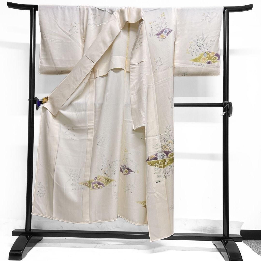 訪問着　紬　単衣　辻ヶ花　亀甲　松皮菱　絞り　くすみカラー　着物　053a d 訪問着 紬 単衣 辻ヶ花 亀甲 松皮菱 絞り くすみカラー 着物