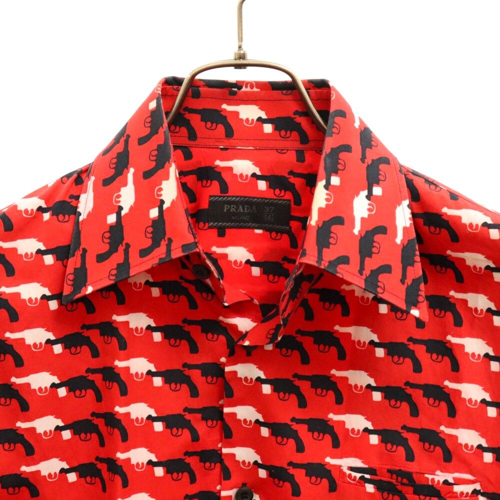 ✨美品✨PRADA 00's 長袖シャツ ヴィンテージ ピストル柄 拳銃柄 PRADA (プラダ) ピストルプリント総柄 長袖シャツ UCM825 レッド
