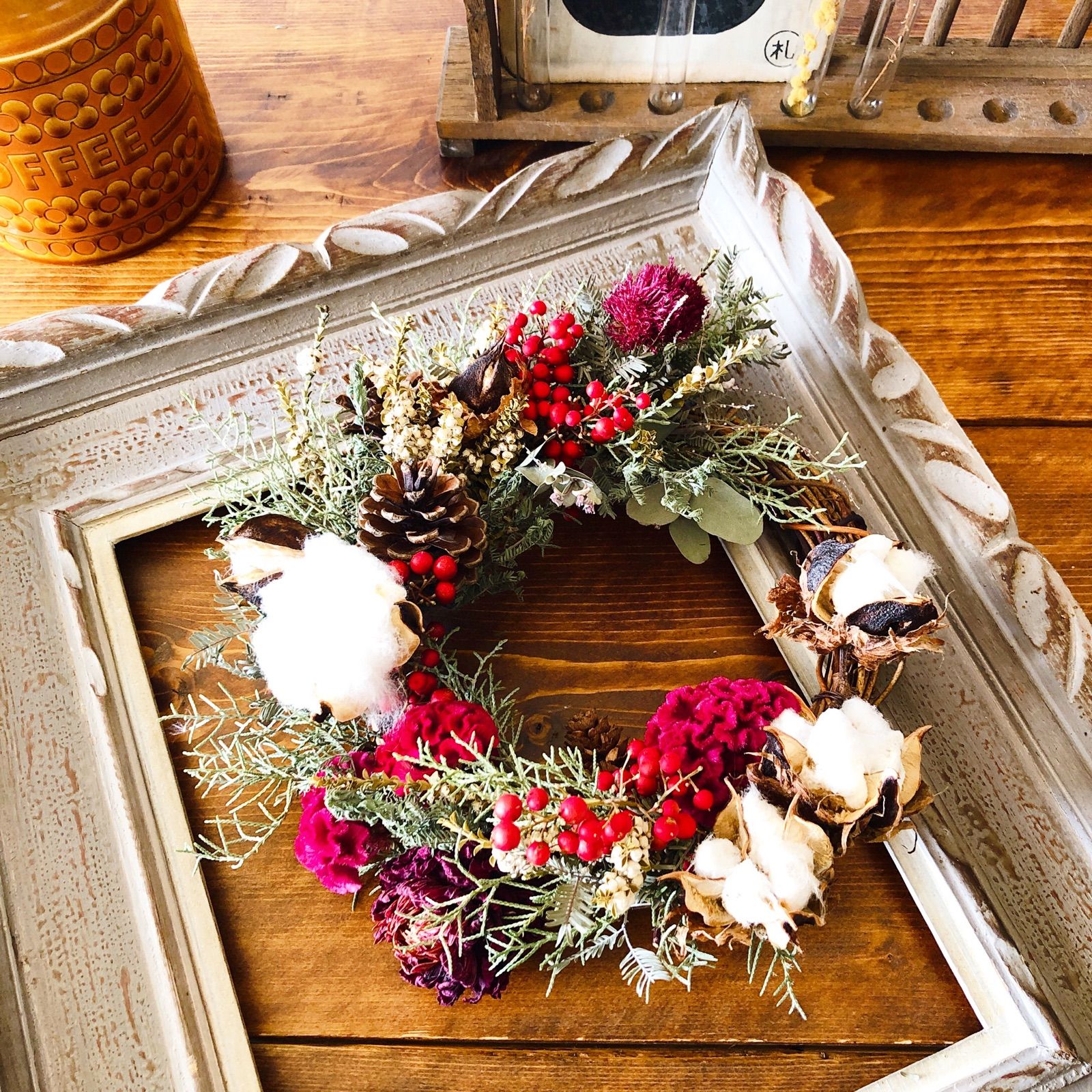 人気の福袋 激安大特価 新品 未使用 コットンのクリスマスリース 松ぼっくり 綿花 ケイトウ ドライフラワー 花 フラワー ガーデン Www Sundiscountpharmacy Com Www Sundiscountpharmacy Com