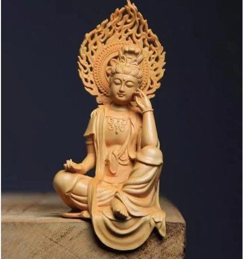 木彫 仏像 自在観音菩薩座像 黄楊木 仏教 工芸品