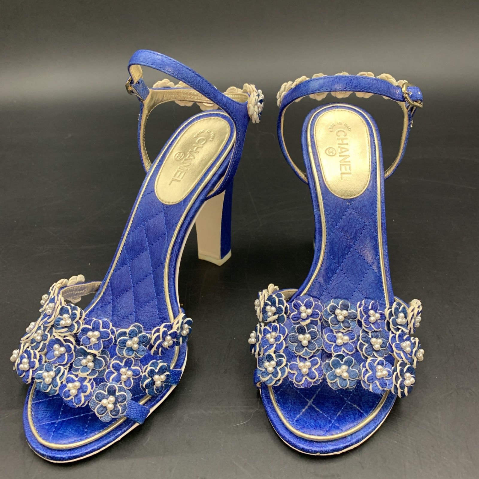 83 CHANEL シャネル サンダル ミュール フラワー パール ビジュー 表記