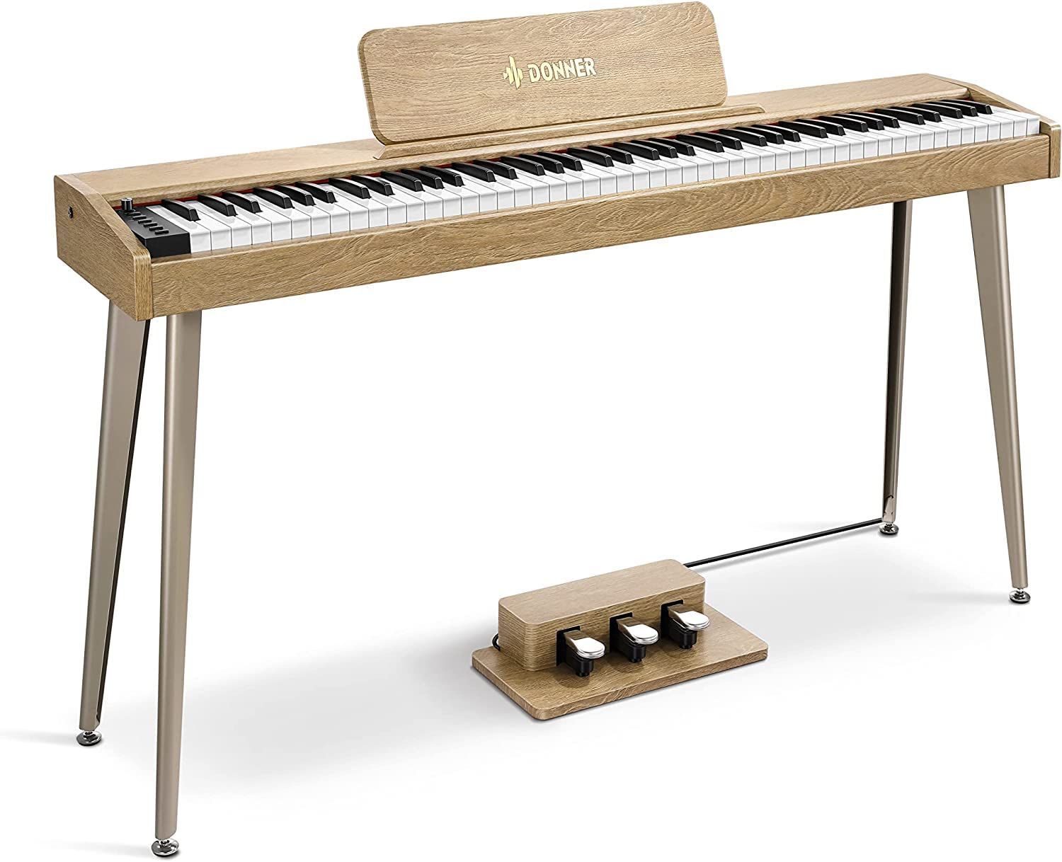 Donner 電子ピアノ 88鍵盤 でんしぴあの ベロシティセンシティブ鍵盤 タッチ MIDI 3本ペダル スタンド アダプター付 温かみを感じる木製 コンパクト 日本語説明書 オーク調 DDP-60