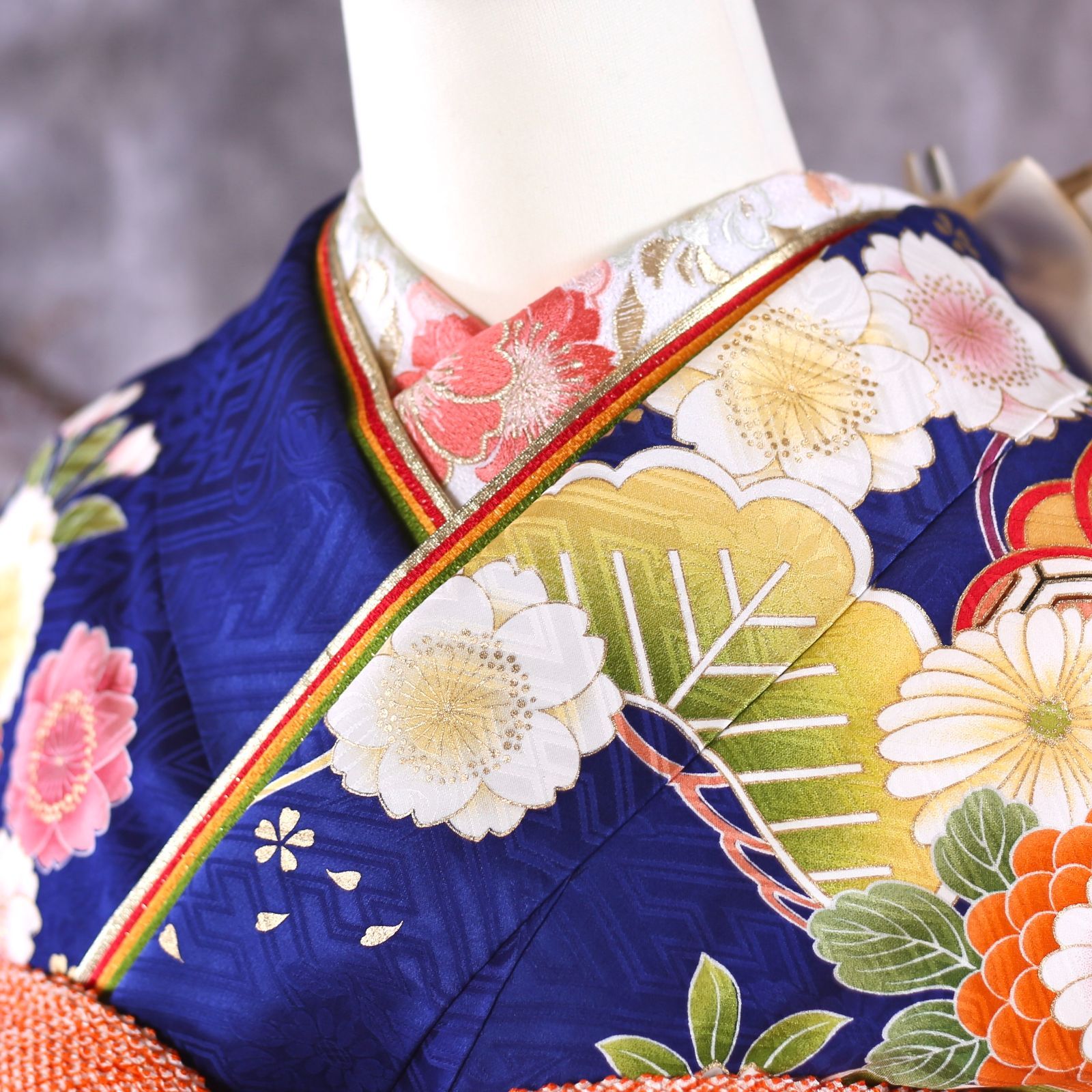 振袖フルセット 振袖セット 振袖 Lサイズ 中古 紺青×新古典 美品 成人