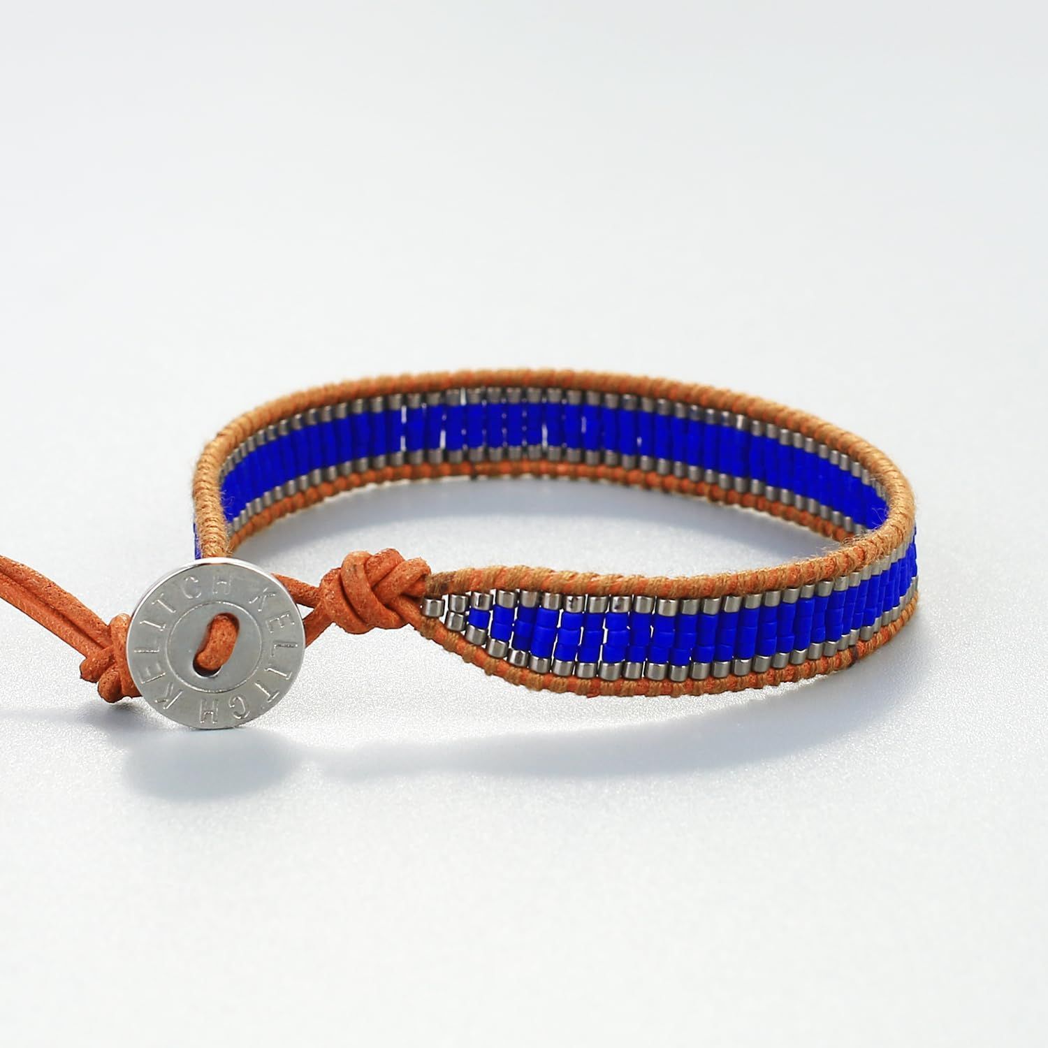 数量 ブレスレット ビーズ 革紐 ブルー 手作り レザー 腕輪 ブラウン E KELITCH