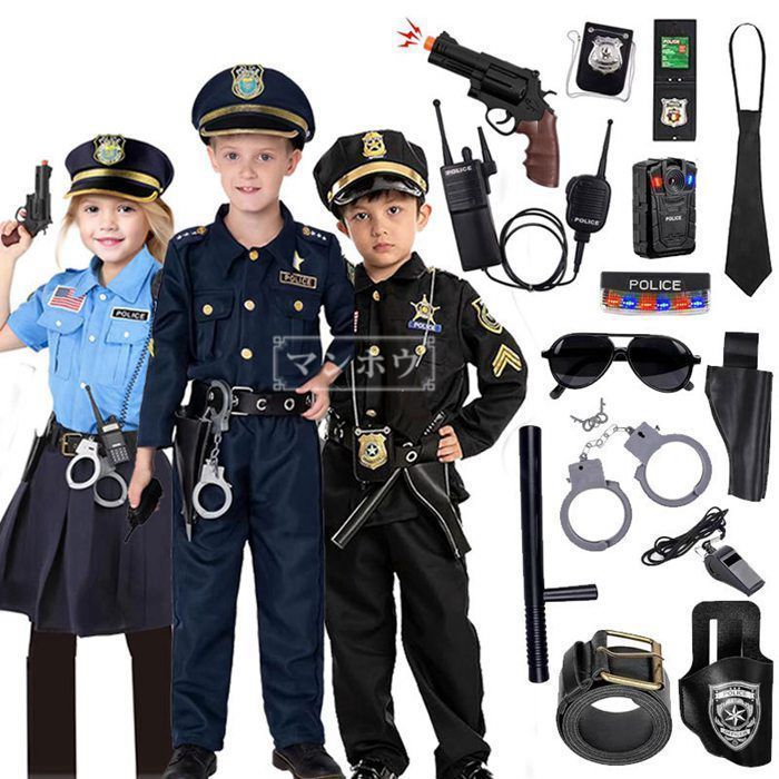 ポリス コスプレ 子供 男の子 女の子 警察官 キッズ 子ども ハロウィン クリスマス プレゼント 衣装 コスチューム キッズ 保育園 幼稚園 発表会 パーティー 誕生日 帽子 【本格12点フルセット