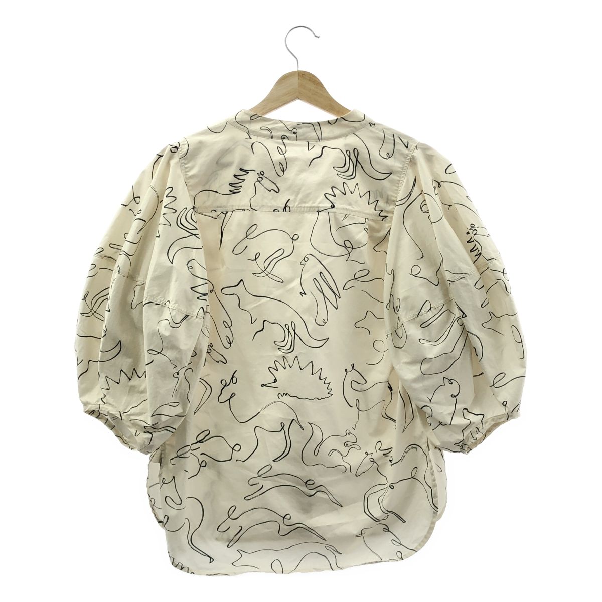 STELLA McCARTNEY / ステラマッカートニー | Doodle Print アニマル 総柄 ボウタイ パフスリーブ 7分袖ブラウス | 38 | アイボリー | レディース STELLA McCARTNEY / ステラマッカートニー | Doodle Print アニマル 総