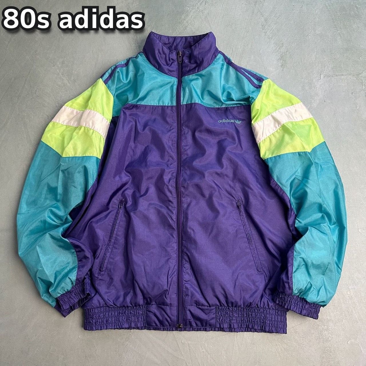 80s adidas アディダス ナイロンジャケット 刺繍ロゴ パープル - メルカリ