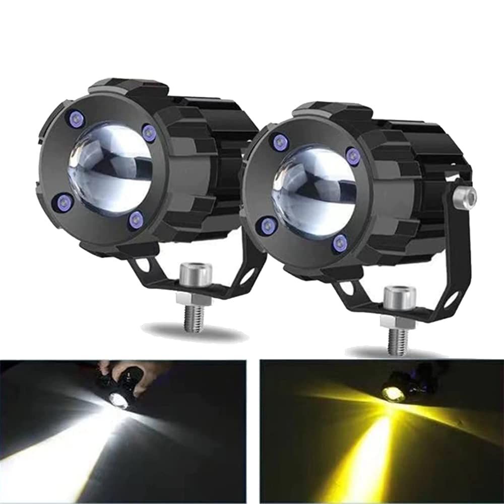 【迅速発送】汎用 ヘッドライト フォグランプ LED バイク ホワイト/イエロー切替 12V 2個セット