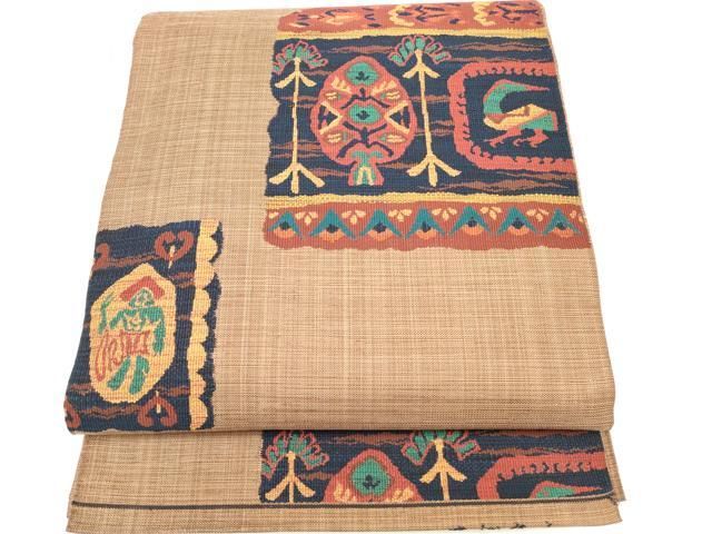 平和屋着物○八寸名古屋帯 紬地 花鳥文 正絹 逸品 DAAX0123cm