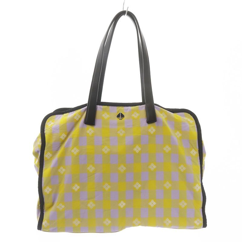 ケイトスペード KATE SPADE Morley ラージ トートバッグ ナイロン レザー チェック ロゴ 黄 イエロー /WM - メルカリ