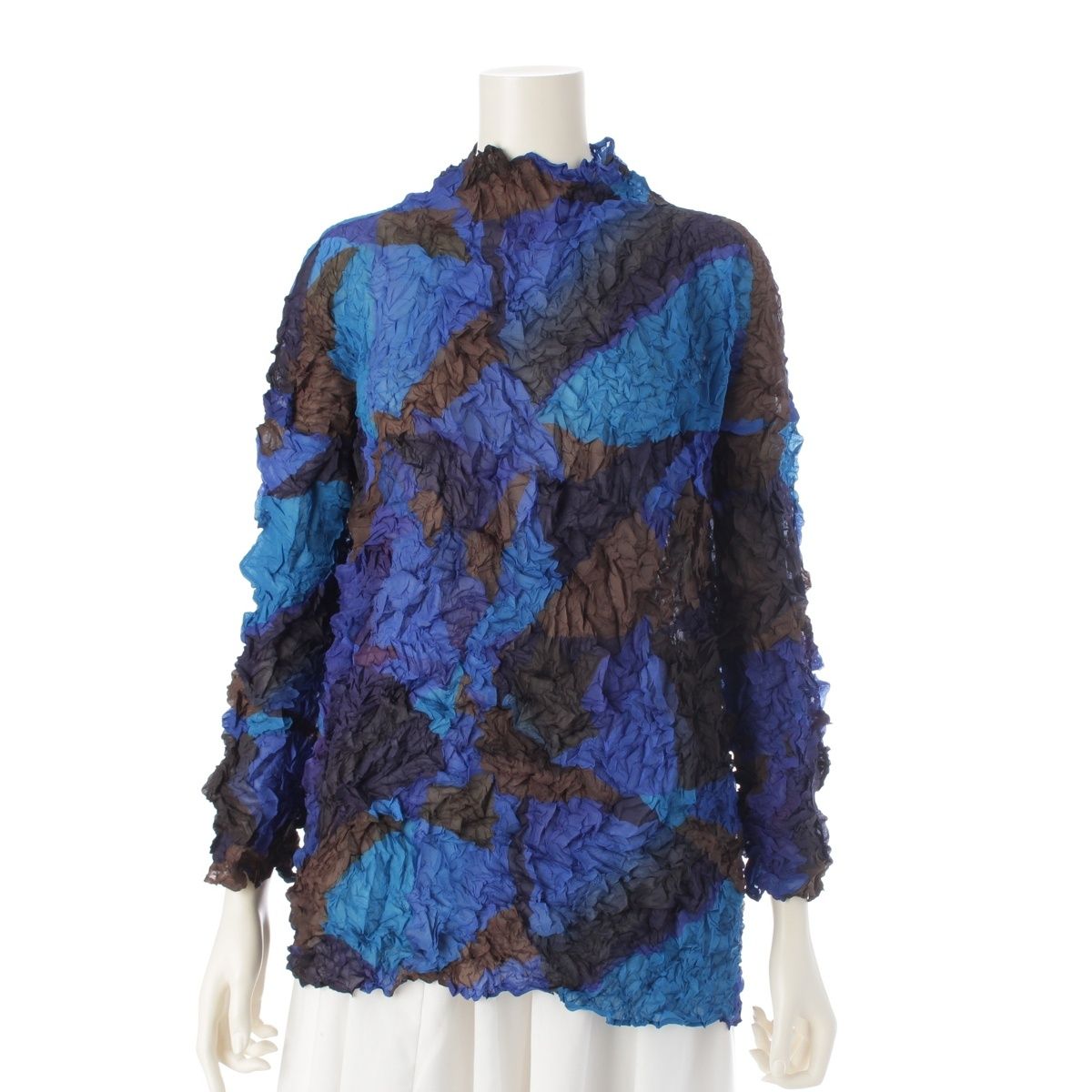 イッセイミヤケ ポリエステル ランダムプリｰツ シワ加工 ボトルネック 長袖 トップス IM23FJ606 マルチカラー 2