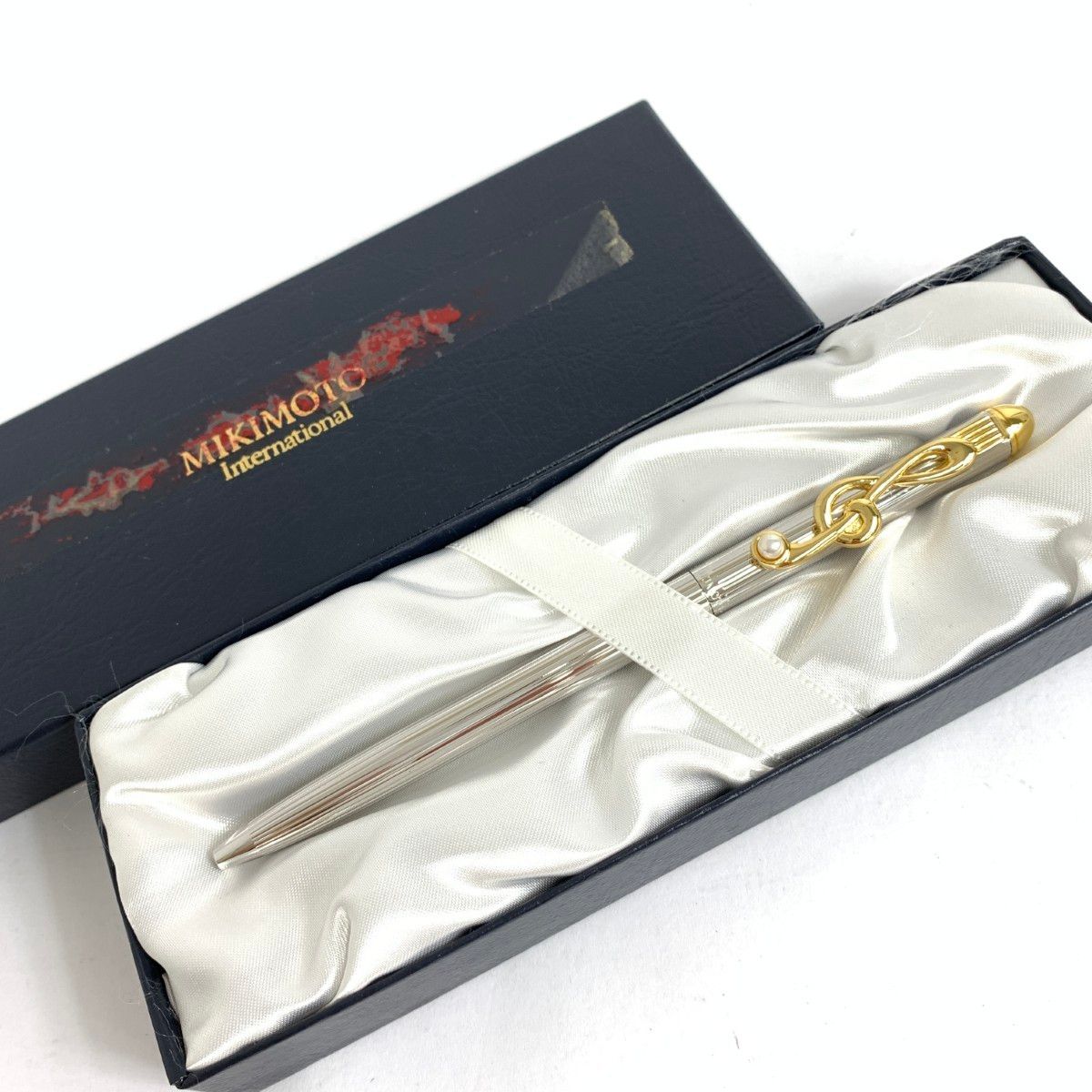 美品 MIKIMOTO ミキモト 音符 パール ボールペン 箱付 シルバー