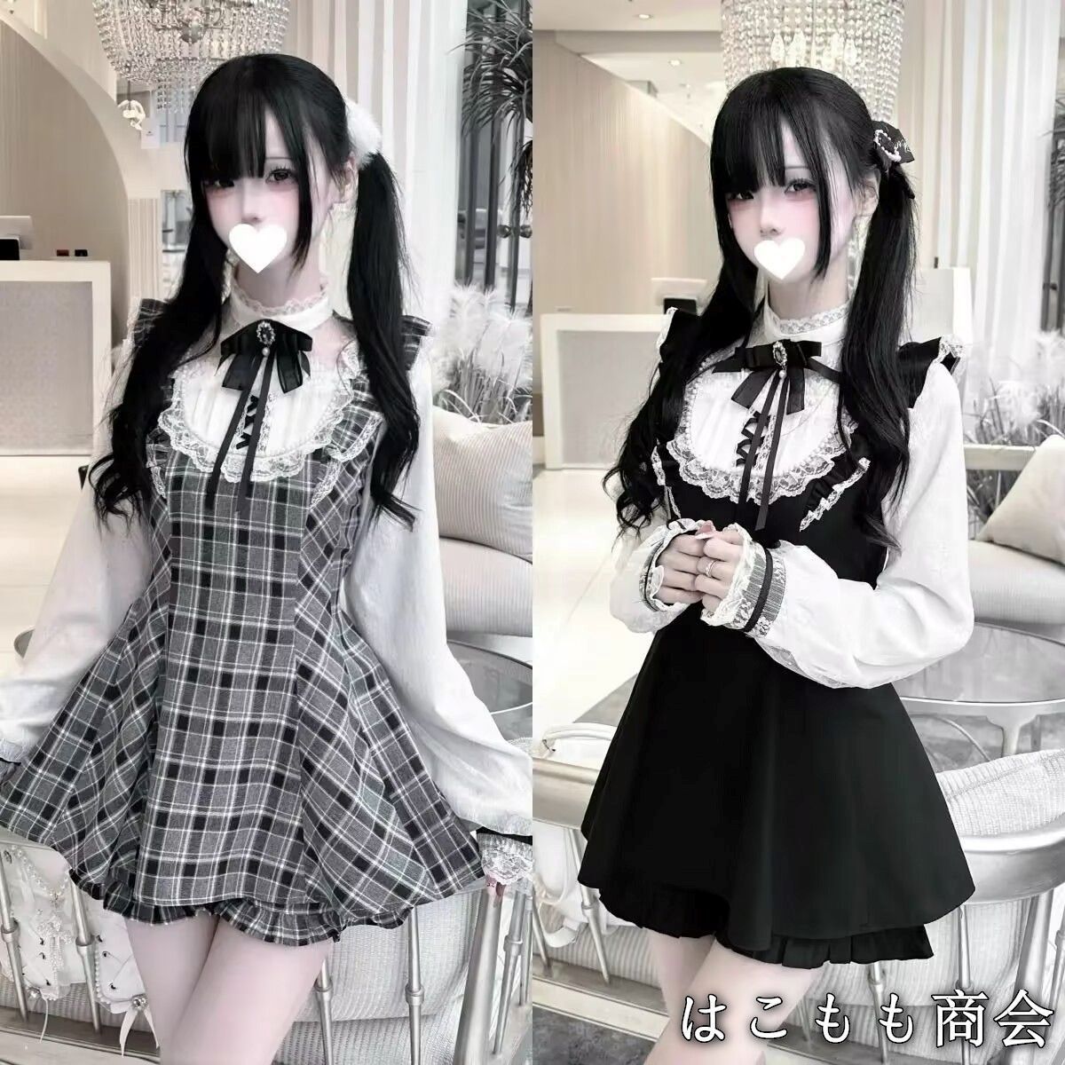 ギャル系 量産型 地雷系 リボン ワンピース ハイウエスト ショットパンツ 蝶結び フリル スカート 春秋 韓国 卒業式 入学式 同窓会 成人式 ミニ丈 ショート丈 長袖 黒白 ブラック ホワイト チャック