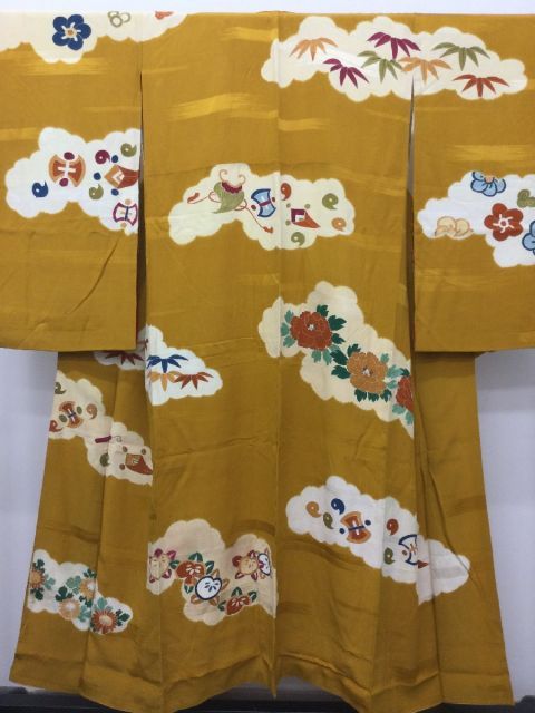 楽布〕P33534 正絹 絞りと 手描き友禅 小振袖袷 大正ロマン k