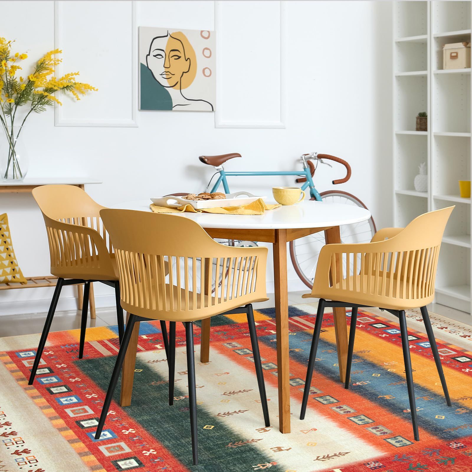 HAOCOO カーペット 2畳 185х185cm 正方形 ラグ 洗える エスニック風 民族 カーペット対応 滑り止め 幾何 防音 寝室 リビング シェニール ラグマット オールシーズン適用 抗菌防臭 耐磨耗性 ギャベ柄 カラフル WWW_OLIVIERBERNSTEIN_COM