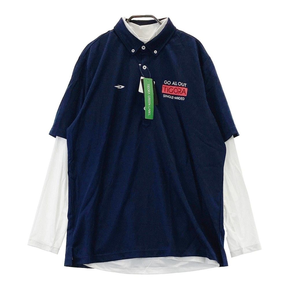サイズ：2XL TIGORA ティゴラ  インナー付 半袖ポロシャツ 総柄 ネイビー系 [240101308177]# ゴルフウェア メンズ ストスト