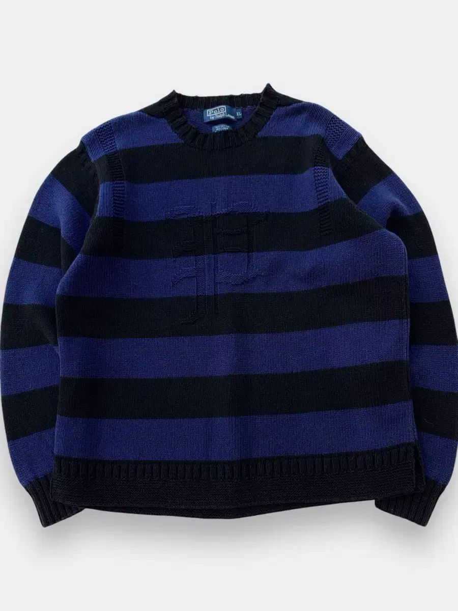 ポロ Ralph Lauren ラルフローレン ルーズフィット 90s P ロゴ バイ ボーダー柄 ハンドメイド ニット セーター