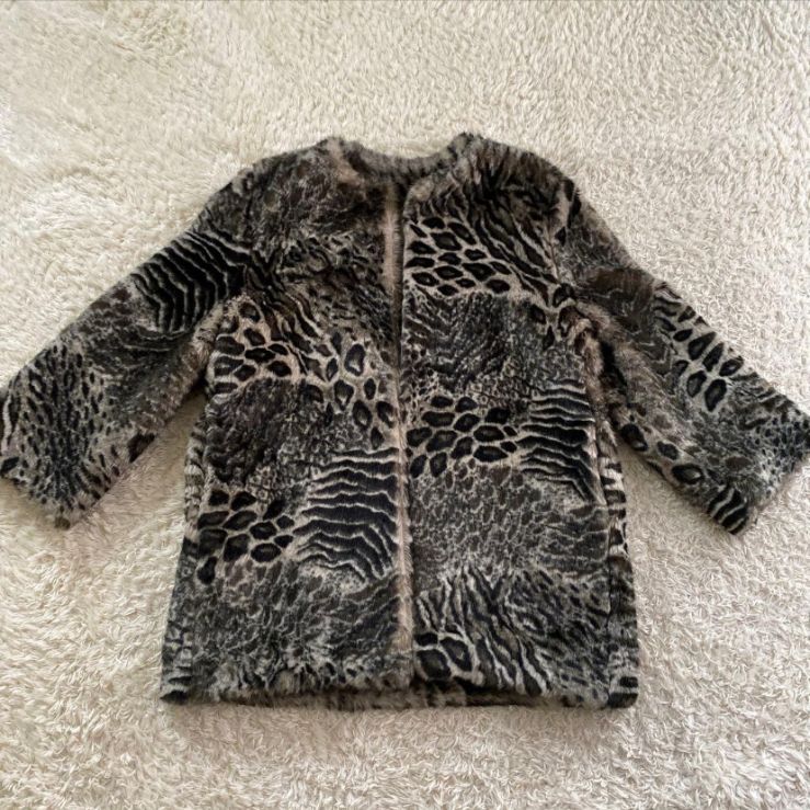 伊太利屋 ボリューム フェイクファー ガウンコート レオパード ヒョウ柄