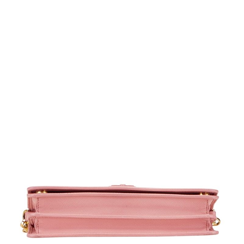 PRADAプラダ　ビンテージお洒落チェーンショルダーバッグ　革ピンク系美品 プラダ ロゴ チェーン ショルダーバッグ ウォレット 1BP006