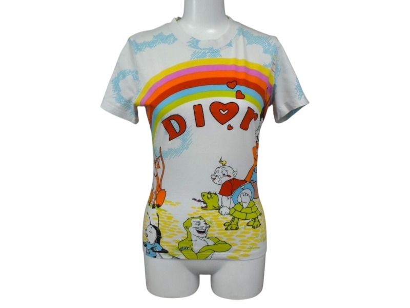 Christian Dior クリスチャンディオール ガリアーノ期 総柄プリント Ｔシャツ 2P12155023 コットン ホワイト サイズ6 4b003382