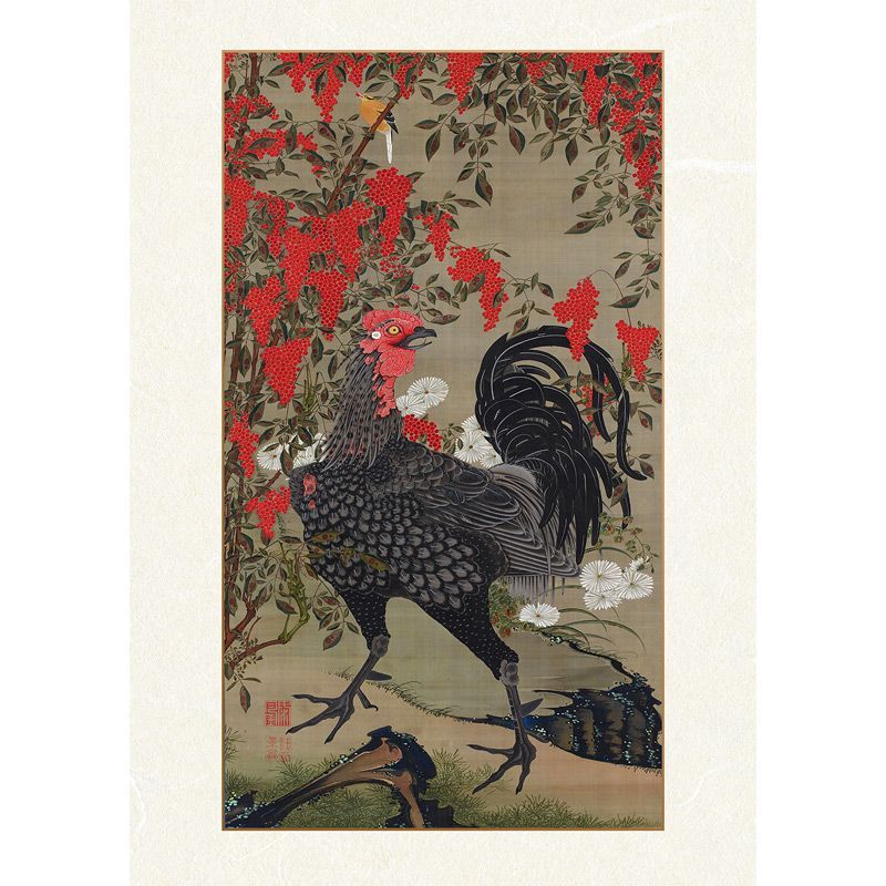 4点セット　伊藤若冲　南天雄鶏図　アート　ポスター　額装　55cm 62cm 4点セット 伊藤若冲 南天雄鶏図 アート ポスター 額装 55cm 62cm