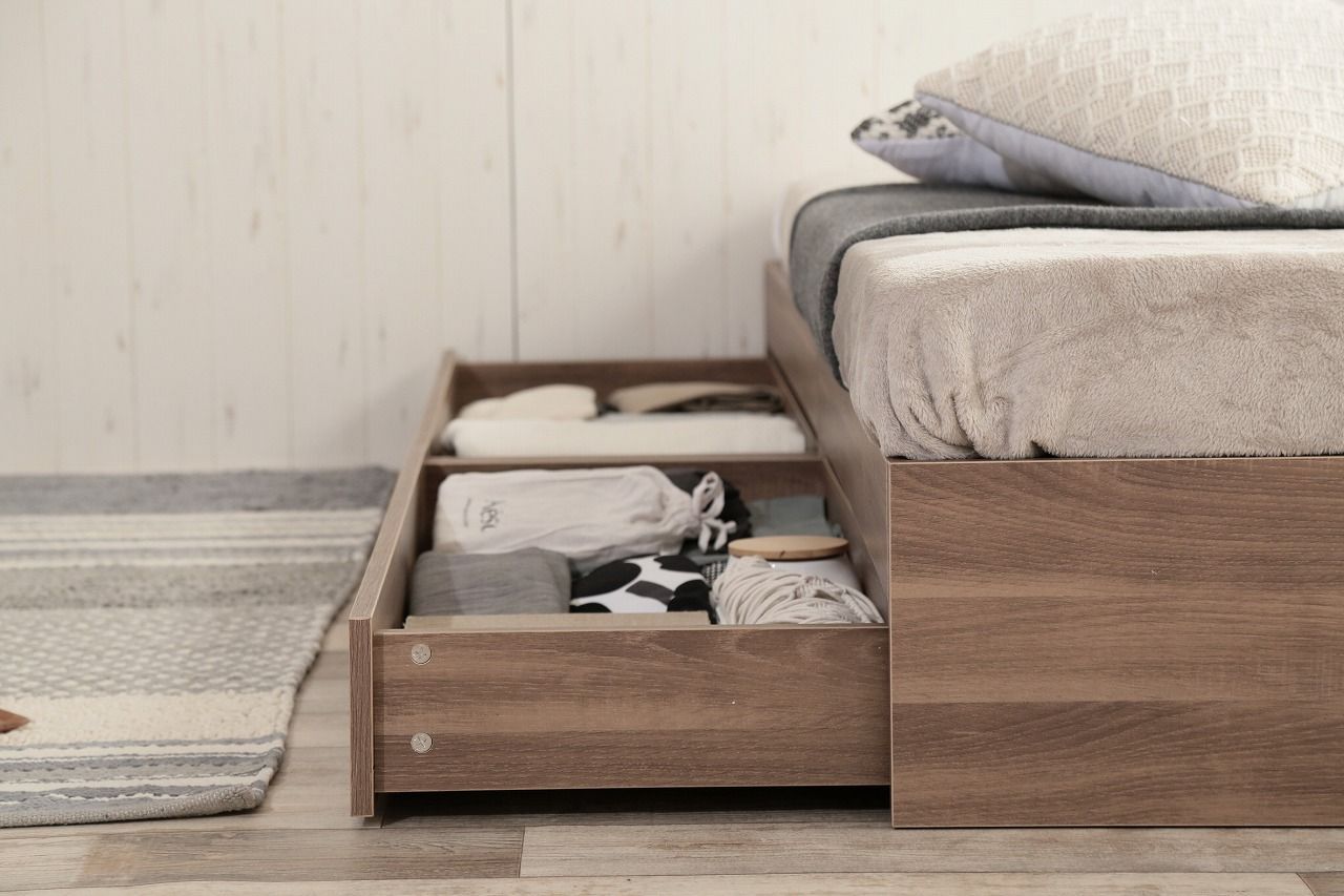 セミシングル】ヘッドレス収納付きベッド 【フレームのみ】