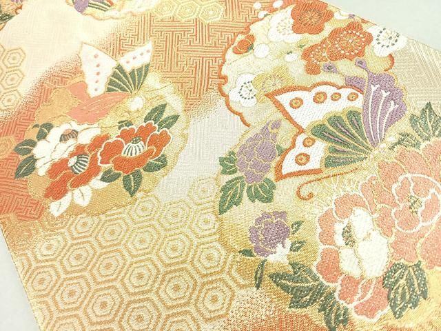 袋帯 銀通し 金彩 手描き 鳳凰 鳥 桐 正絹 六通 Q1166 袋帯 銀通し 金彩 手描き 鳳凰 鳥 桐 正絹 六通 Q1166 袋帯 銀