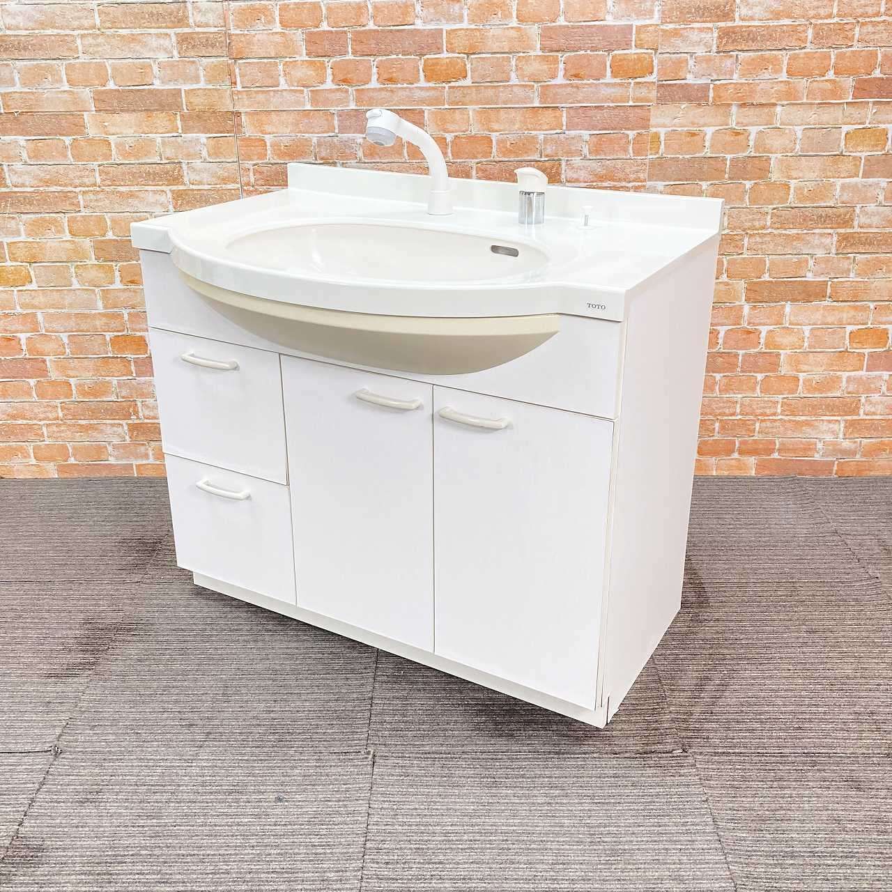 品 TOTO FRP 陶器製 シングルレバー混合水栓蛇口付き 2枚扉タイプ 手洗台 洗面化粧台 幅90cm 900mm 46J