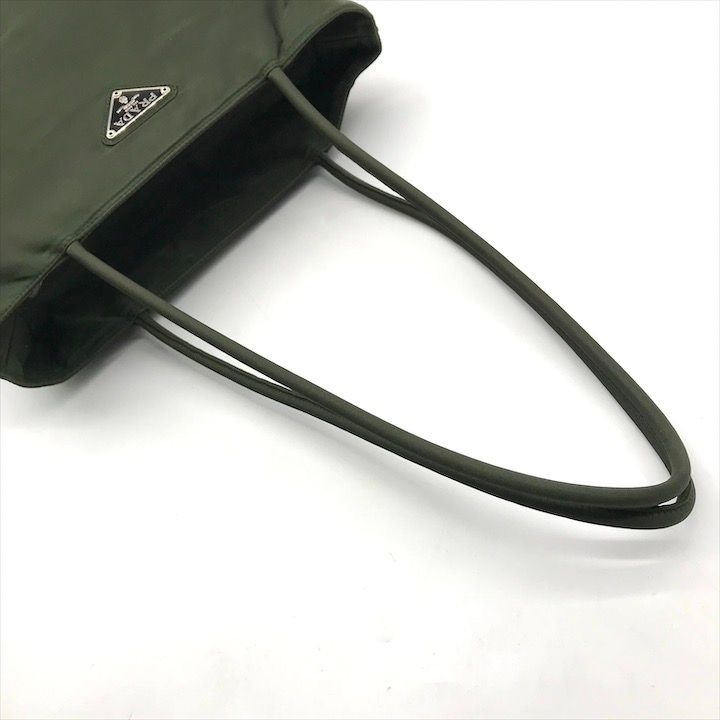 良品 PRADA プラダ ナイロン テスート ハンド バッグ カーキ 三角ロゴ