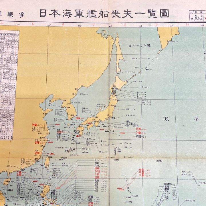 【初版】太平洋戦争　日本海軍艦船　喪失一覧図 昭和二十二年作 （太平洋戦争） 日本海軍艦船喪失一覧図 ［復刻