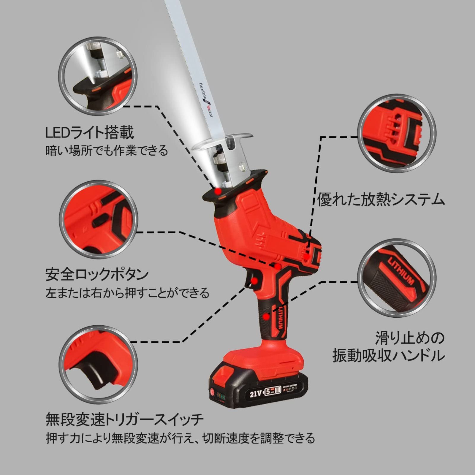 電動のこぎり 充電式 電動ノコギリ 無段変速 21V バッテリー2個搭載 #1 電動のこぎり 充電式 レシプロソー 電動ノコギリ 無段変速 21V