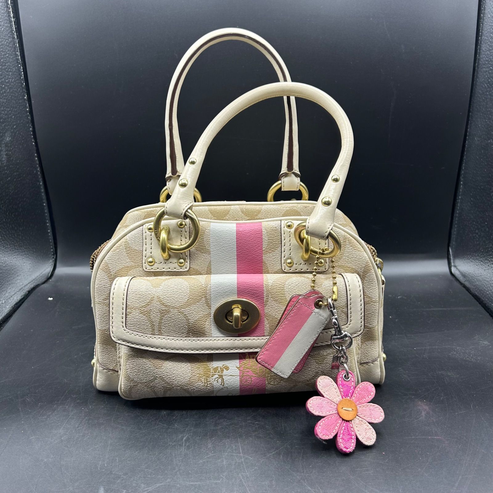 COACH コーチ シグネチャー ストライプ ミニショルダーバッグ ベージュ 