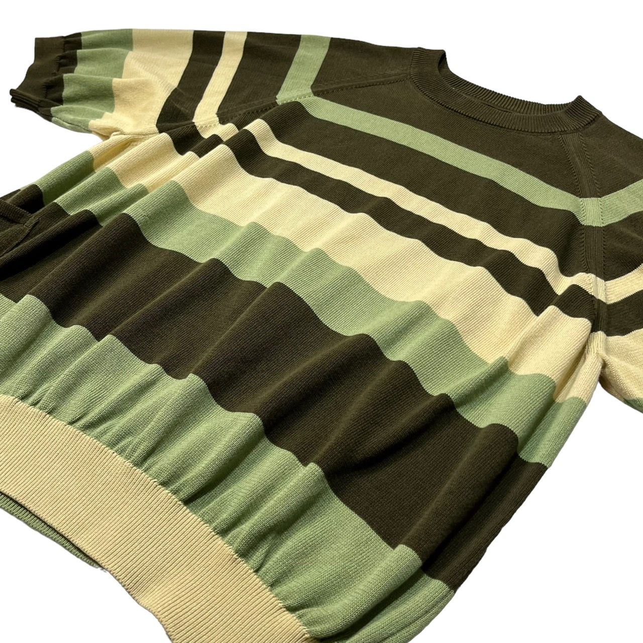 SUNSEA(サンシー) 20SS CLIFs Border Sweater/ボーダーセーター/半袖ニット 20S51 SIZE 2(M) ベージュ×カーキ×ライトグリーン  - メルカリ