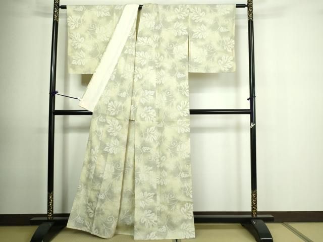 平和屋着物▽本塩沢 単衣 花尽し文 正絹 逸品 CAAV3797dy