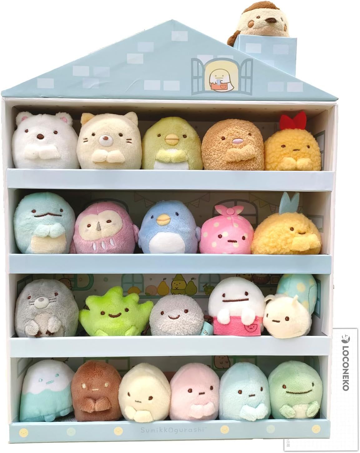 サンエックス すみっコぐらし てのりぬいぐるみ 22種セット すみっコハウスケース入り (ブルー) + ロコネコカード