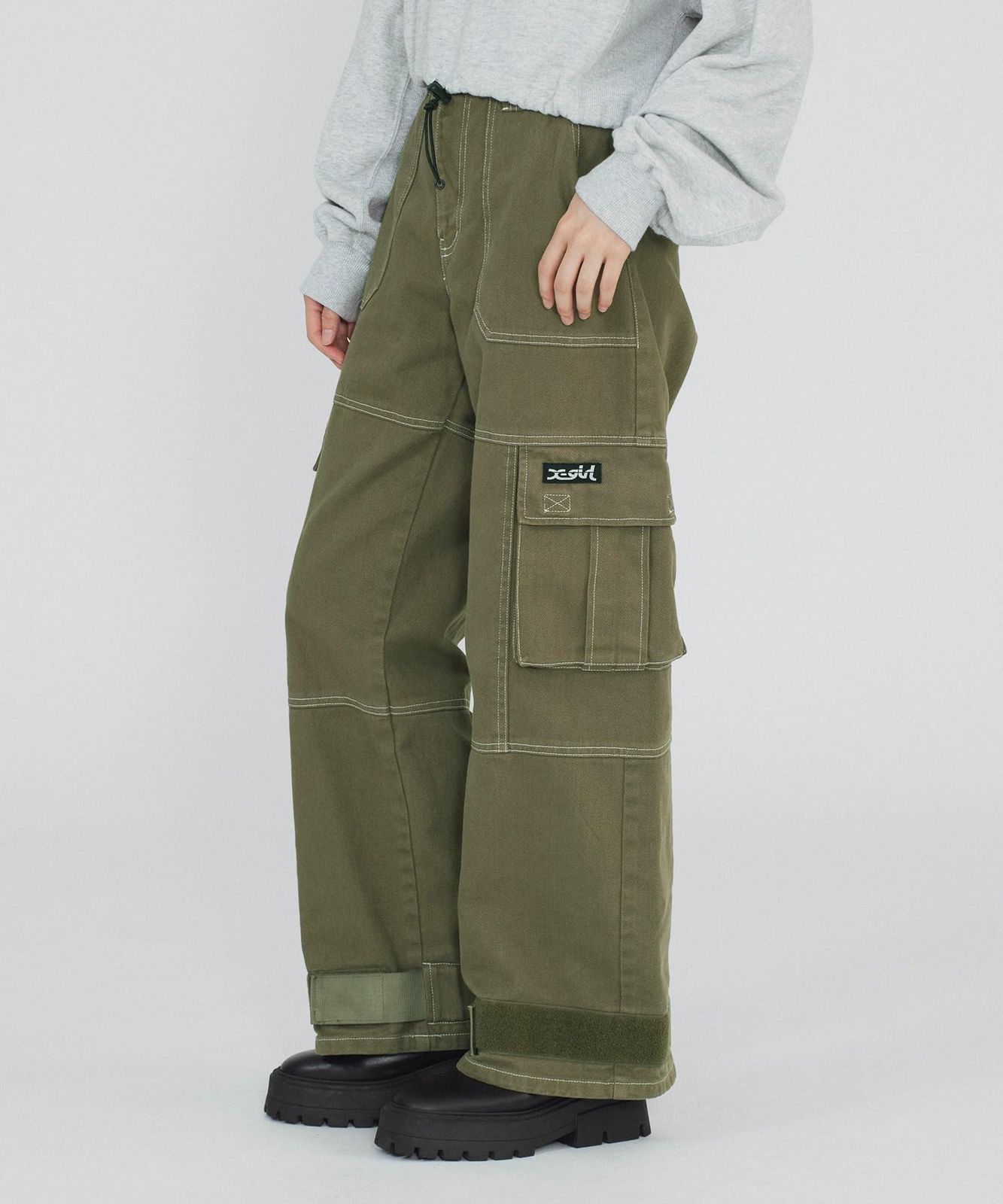 [エックスガール] カジュアルパンツ ADJUSTABLE HEM CARGO PANTS レディース オリーブ