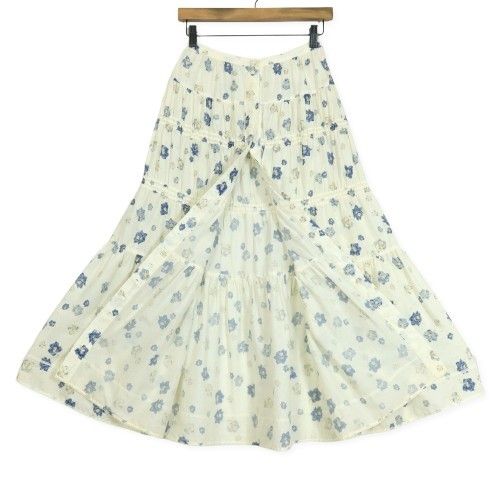 ピンクハウス☆ミニフリルのローンスカート 白×ブルー系 前開き