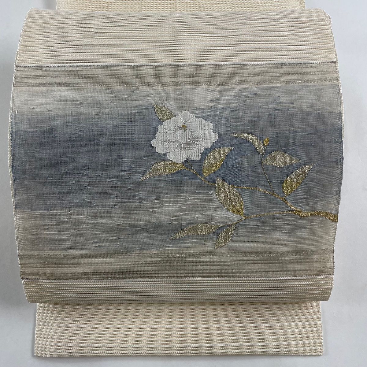 名古屋帯 秀品 八寸名古屋帯 夏帯 松葉仕立て トンネル仕立て 絽 枝花 金糸 クリーム 正絹