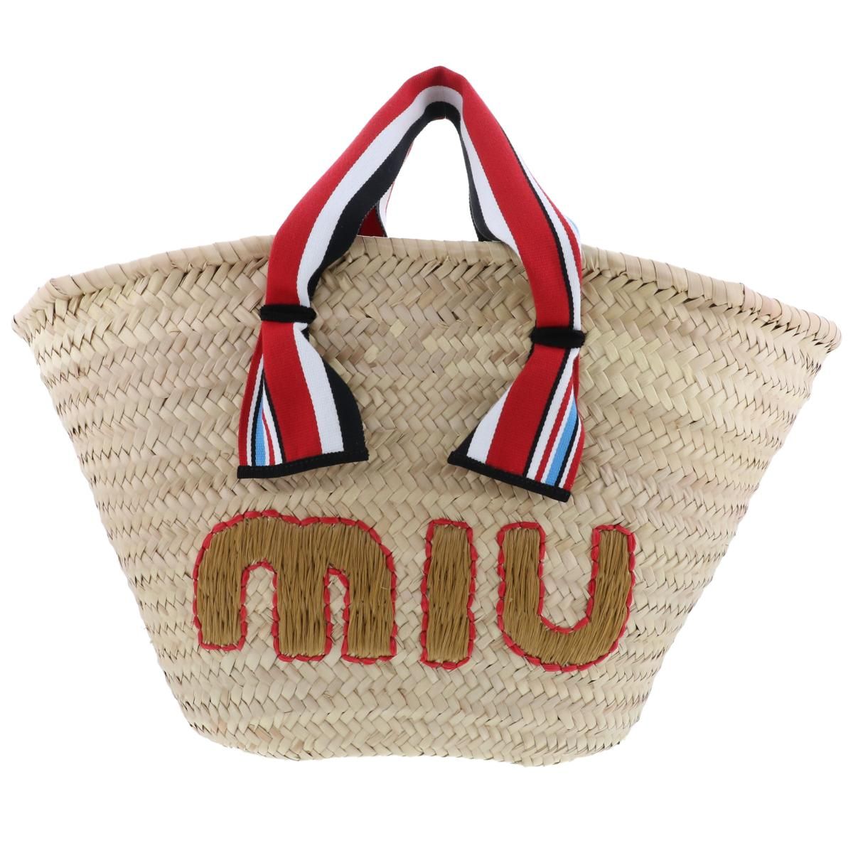 上品 miu miu ミュウミュウ ラフィア コットン カゴ ハンドバッグ バッグ カゴバッグ 5BG093 unused S