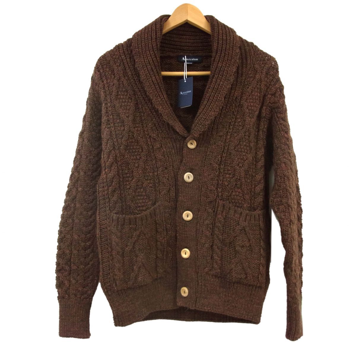 定価55 000円◆Aquascutum アクアスキュータム ショールカラー カウチン カーディガン ケーブルニット 英国製 メンズ