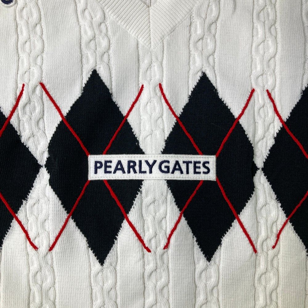 サイズ：0 PEARLY GATES パーリーゲイツ 2023年モデル ニットベスト アーガイル柄 ホワイト系 [240101404143] ゴルフウェア レディース ストスト サイズ：0 PEARLY GATES パーリーゲイツ 2023年モデル ニット