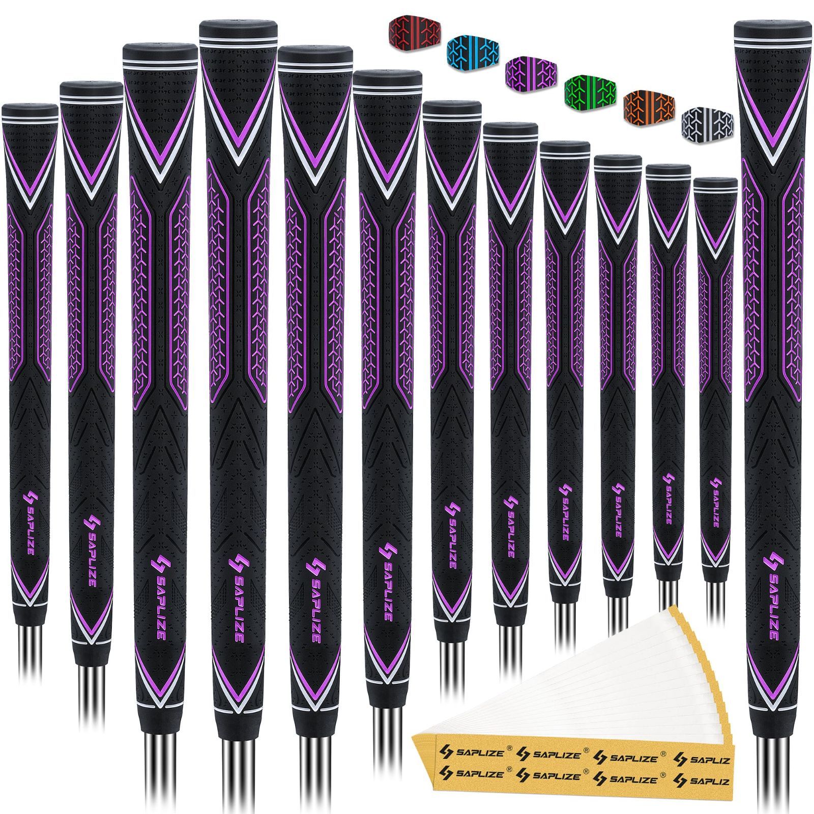 ミッドサイズ_紫（13本） SAPLIZE 高性能ゴルフ用ラバーグリップ、高