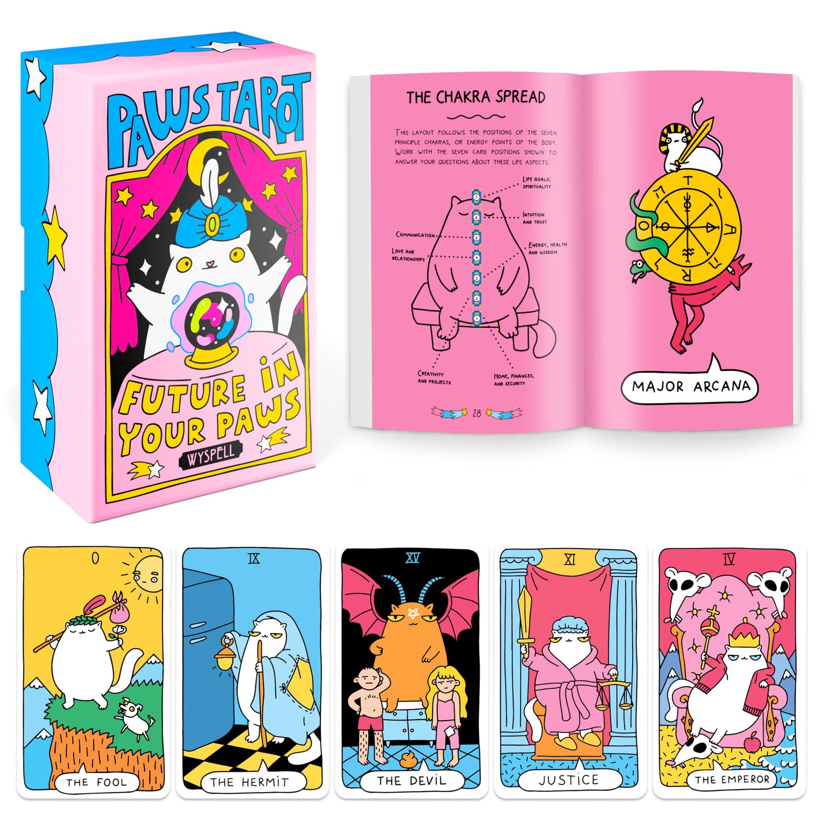 Wyspell Cat Tarot ガイドブック付き78枚カードデッキ - 猫好きや愛好家のためのユニークなタロット - のためのかわいいカード