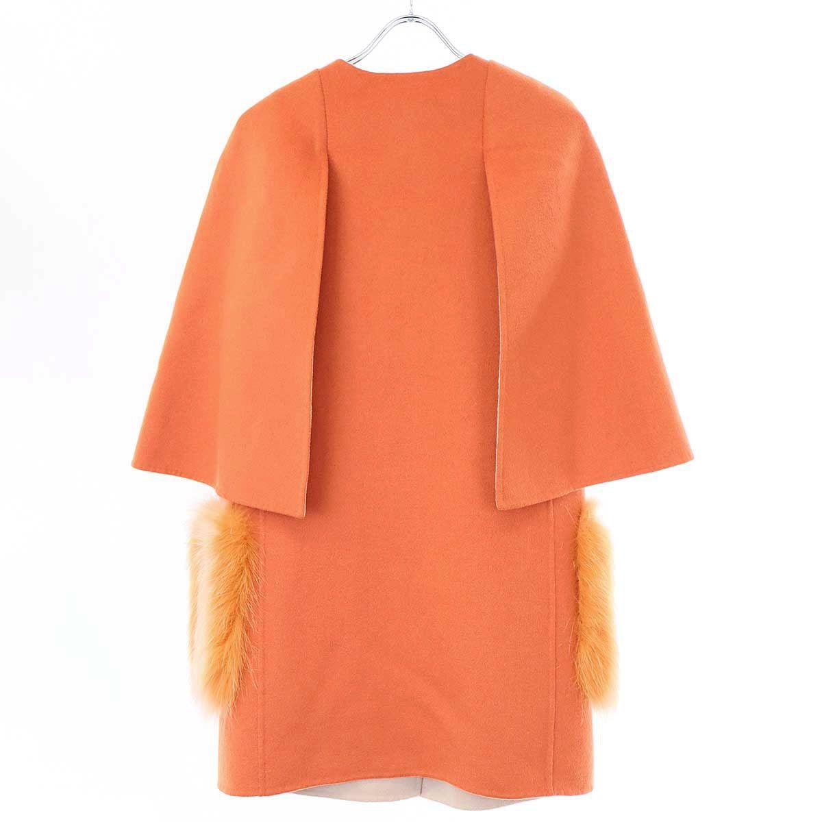 FENDI コート フェンディ フォックスファー ウール 38サイズ オレンジ FENDI コート フェンディ フォックスファー ウール 38サイズ オレンジ