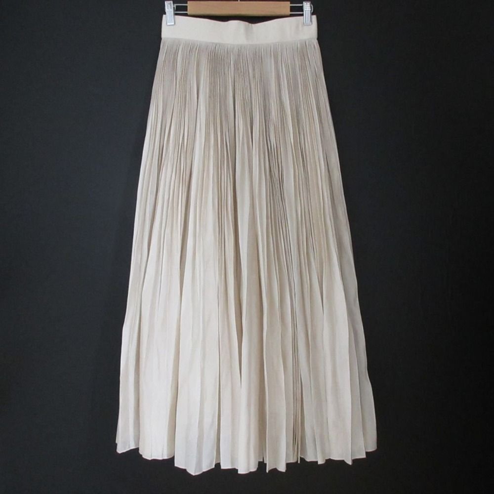 HAVEL ハーヴェルスタジオ SORBET PLEATED SKIRT ロング丈 マキシ丈 サテン プリーツスカート サイズ38 ベージュ レディース 古着