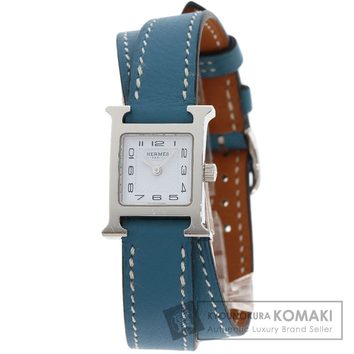 HERMES エルメス HH1.110 Hウォッチ ミニ ドゥブルトゥール 腕時計 SS 革 レディース