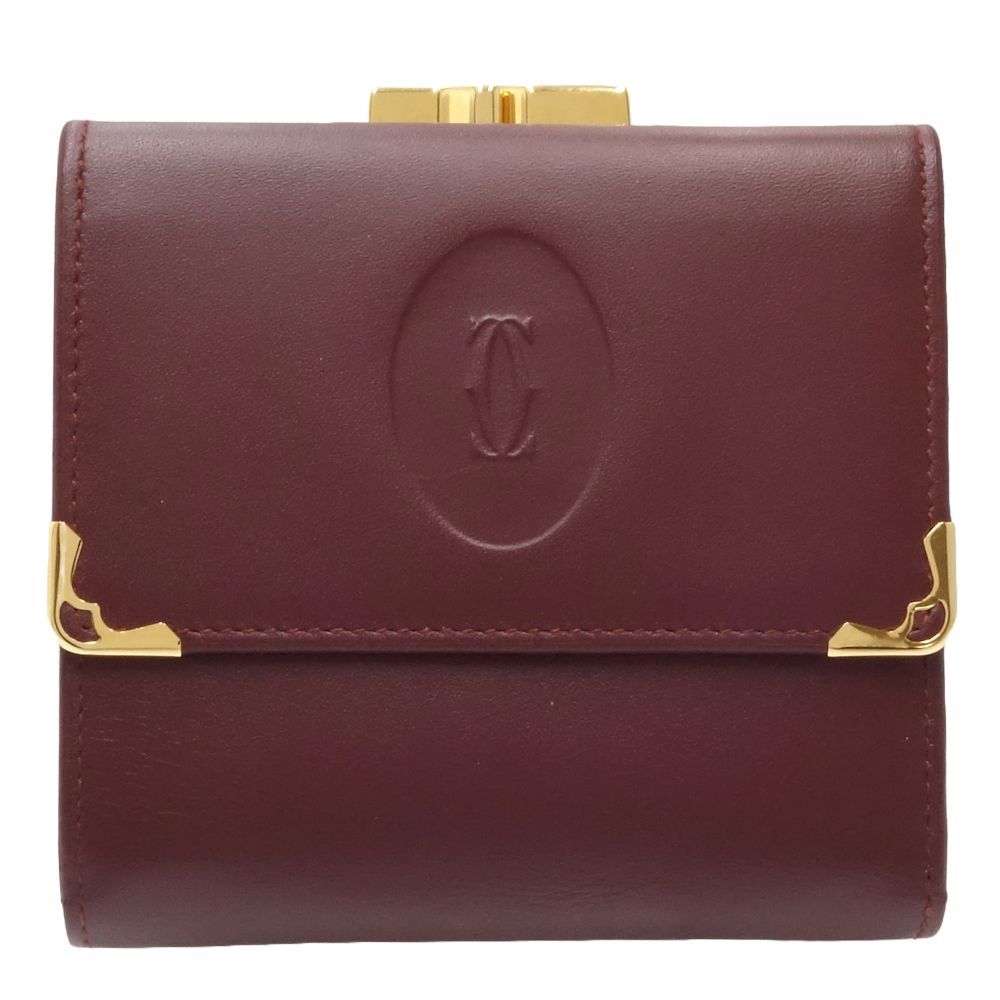 ◇美品◇カルティエ　マストライン　コンパクト折り財布　ボルドー　がま口　レザー 中古・古着通販】Cartier (カルティエ) マストラインがま口二
