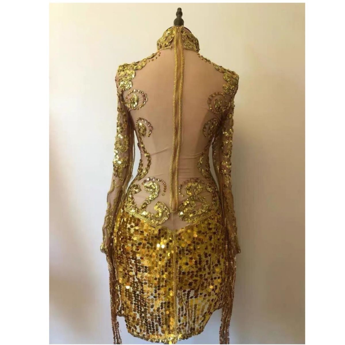 新品未使用 社交ダンスドレス ベリーダンス衣装 ゴールド ラメ