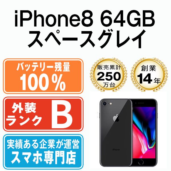 バッテリー100% 【中古】 iPhone8 64GB スペースグレイ SIMフリー 本体 スマホ iPhone 8 アイフォン アップル apple  【送料無料】 ip8mtm739a - メルカリ