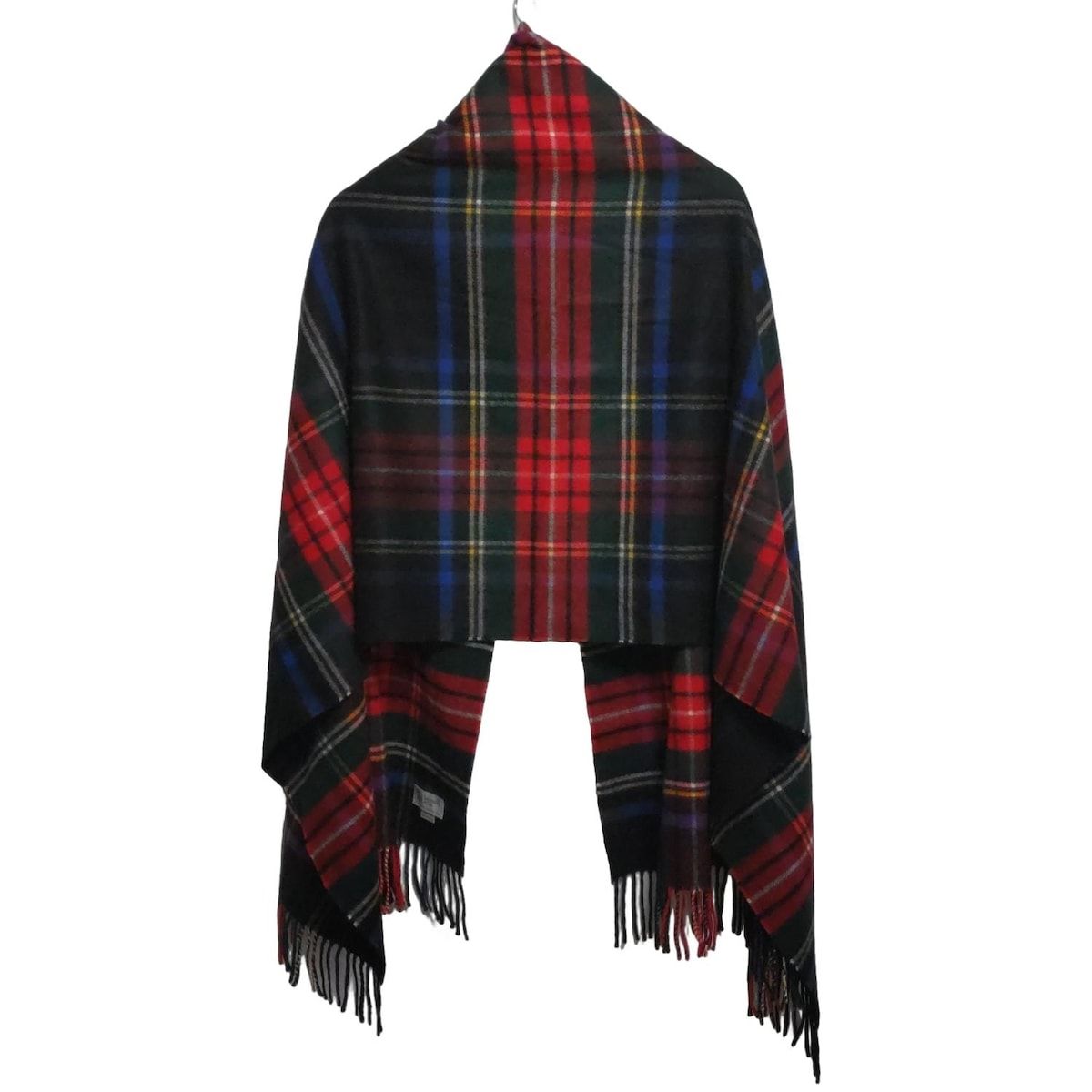 johnstons of elgin ジョンストンズ ストール ショール - 黒×ブルー×マルチ チェック柄 カシミヤ